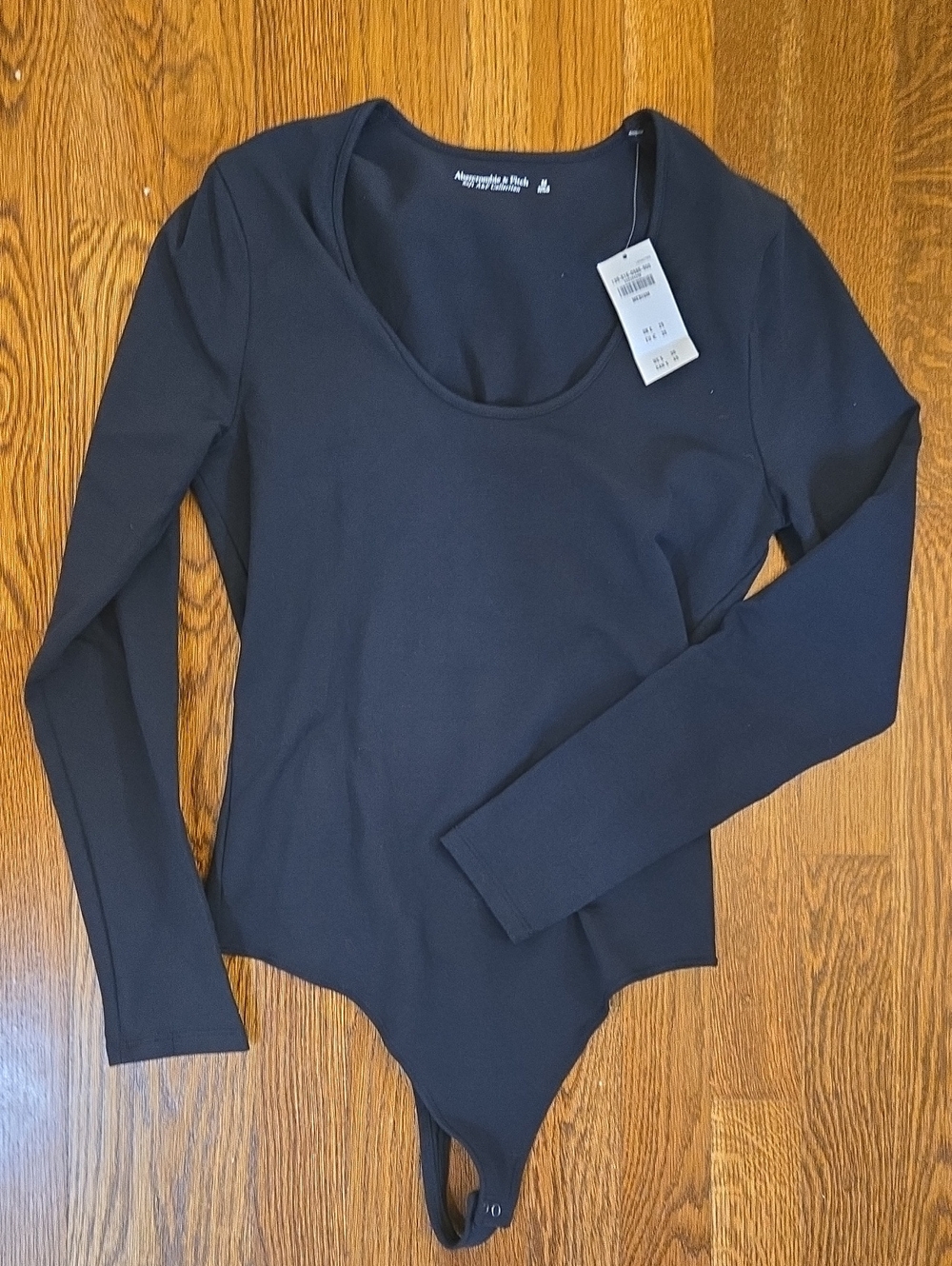 Abercrombie & Fitch Soft A&F Thong Bodysuit Scoop Neck Long Sleeve Black Size M